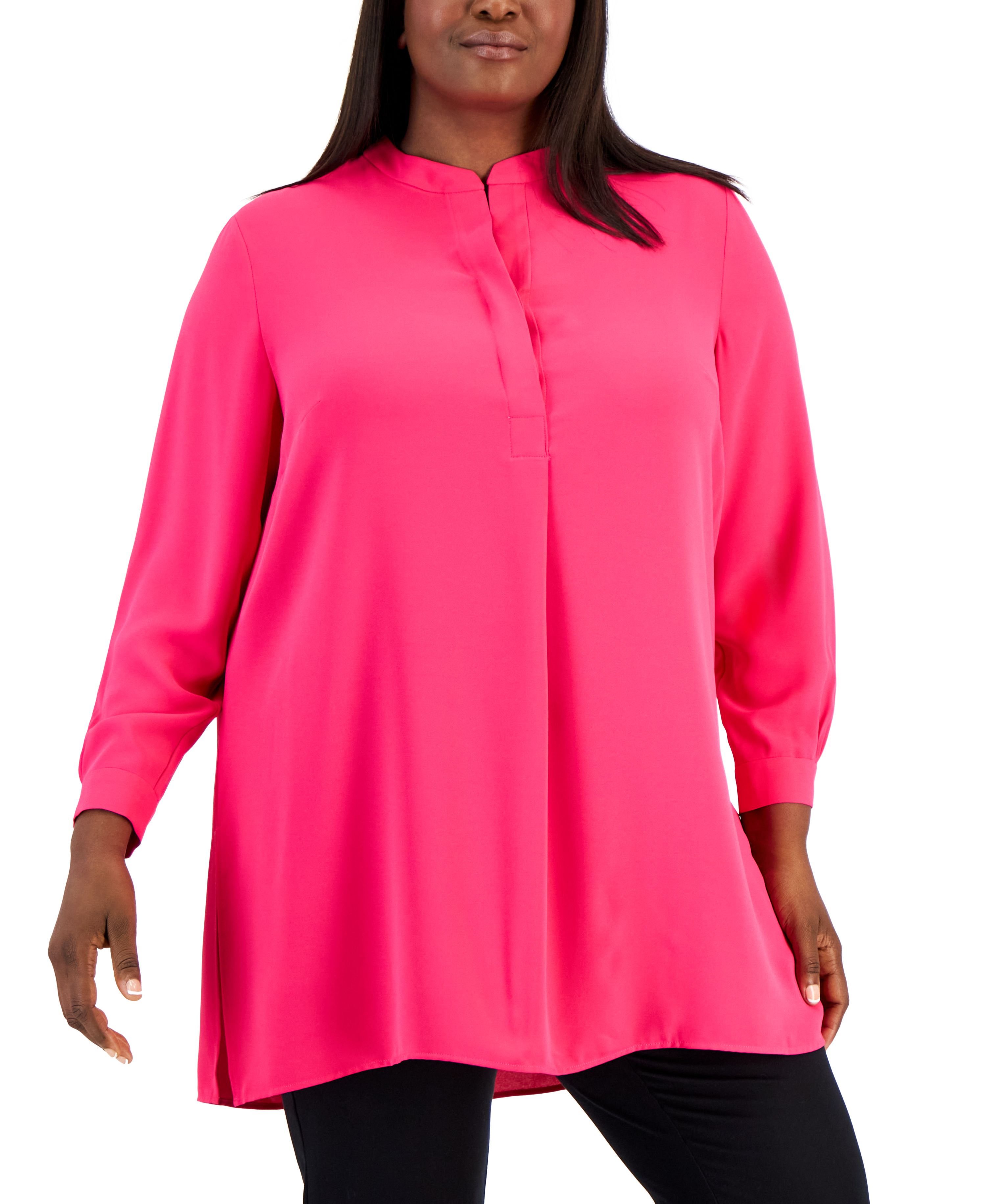 Plus Size Longer Length Nehru Tunic Amaranth 1X